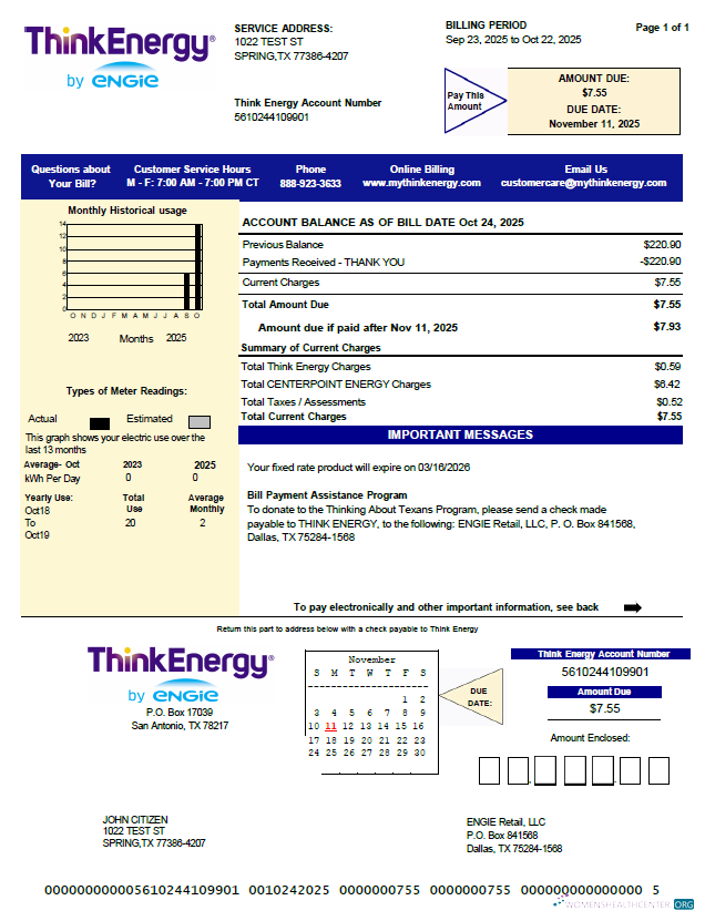 download USA Think Energy utility bill template in Word and PDF formats, version 2 PDF template